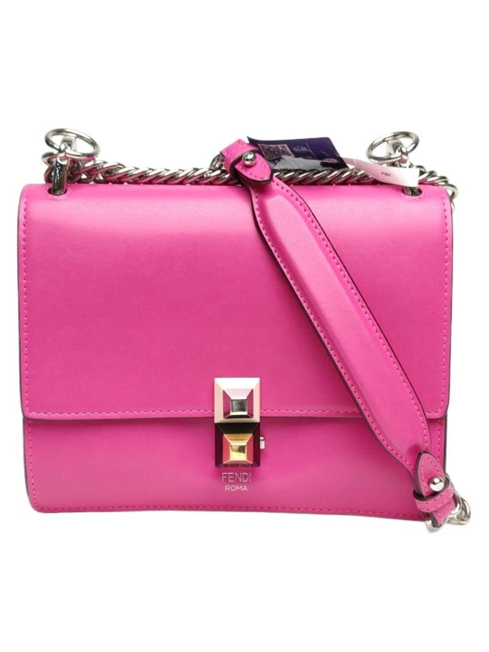 FENDI Rose Red Kan I Fuchsia Calfskin Crossbody Bag